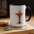 Christian Cross Heart Accent Coffee Mug — Faith Inspirational 11/15oz