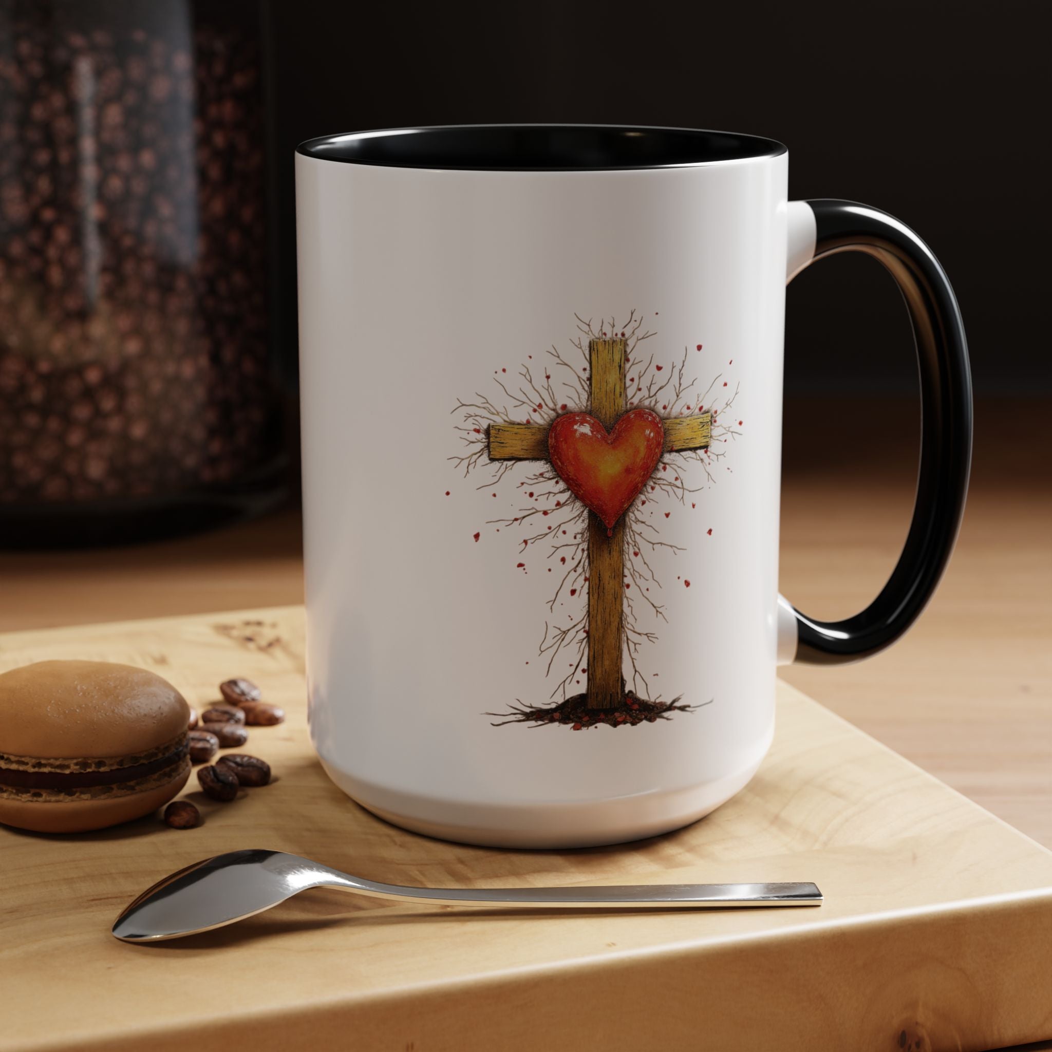 Christian Cross Heart Accent Coffee Mug — Faith Inspirational 11/15oz