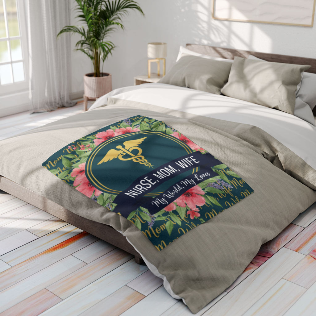 Nurse Family Fleece Blanket | Cozy Gift for Nurse Moms | Medical Decor, Floral Throw, Personalized Blanket, Mother's Day Gift, Home Decor