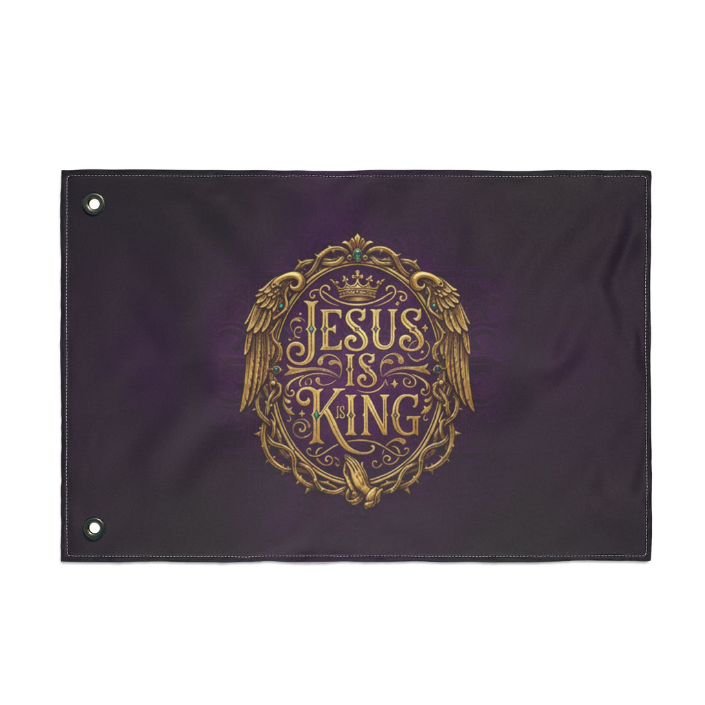 Jesus Is King flag purple | Double-sided Christian flag, faith home decor