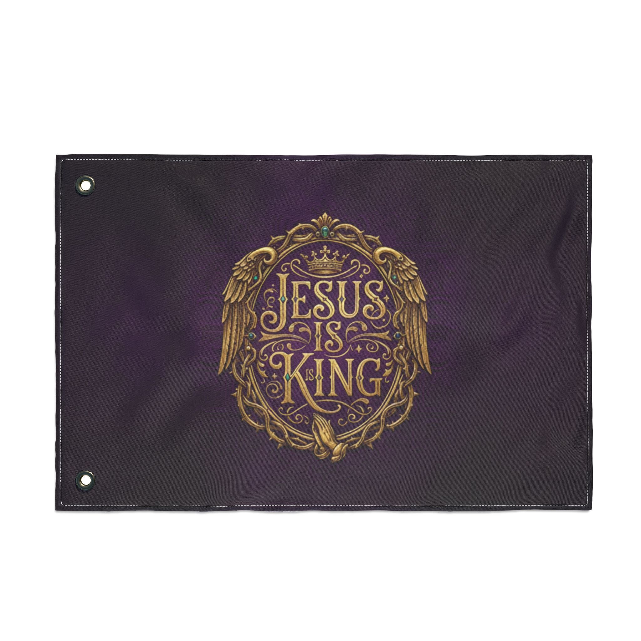 Jesus Is King flag purple | Double-sided Christian flag, faith home decor