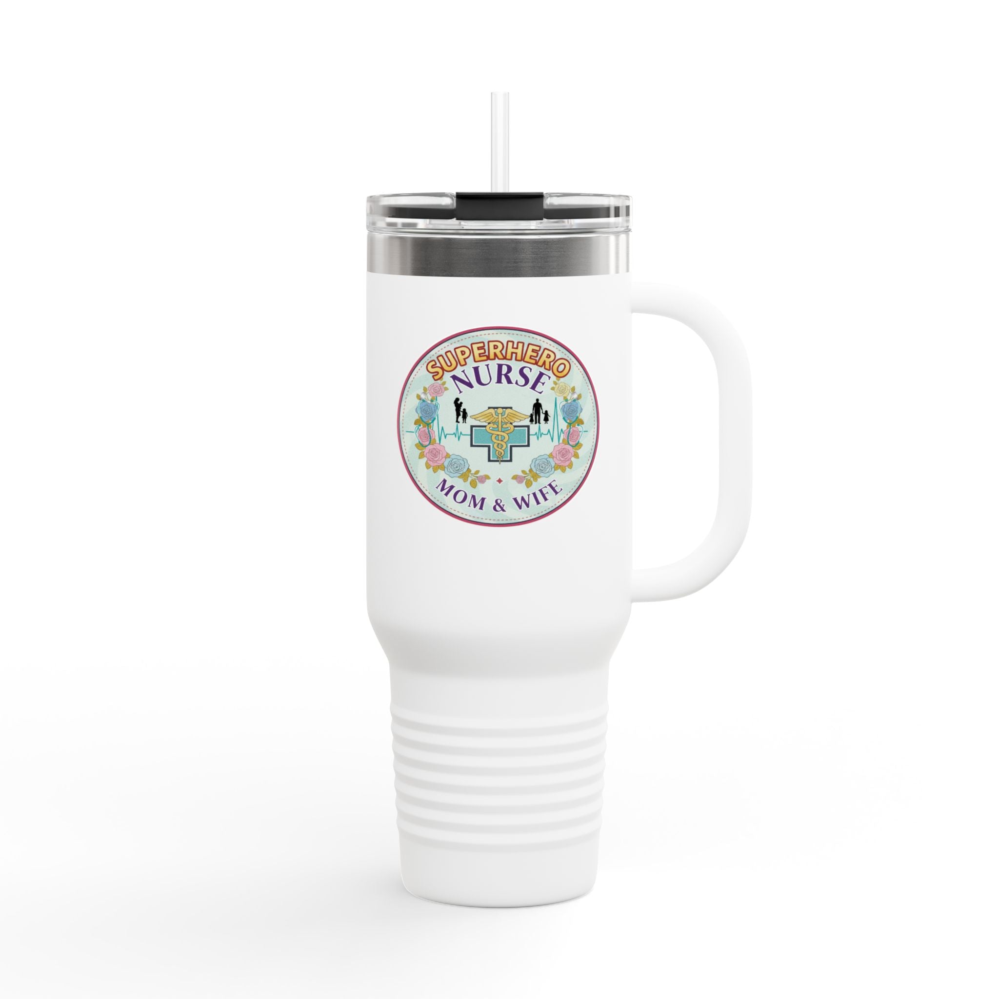 Superhero Nurse Insulated Travel Mug, 40oz | Perfect Gift for Nurses, Moms, and Caregivers | Ideal for Work, Road Trips, and Cafes