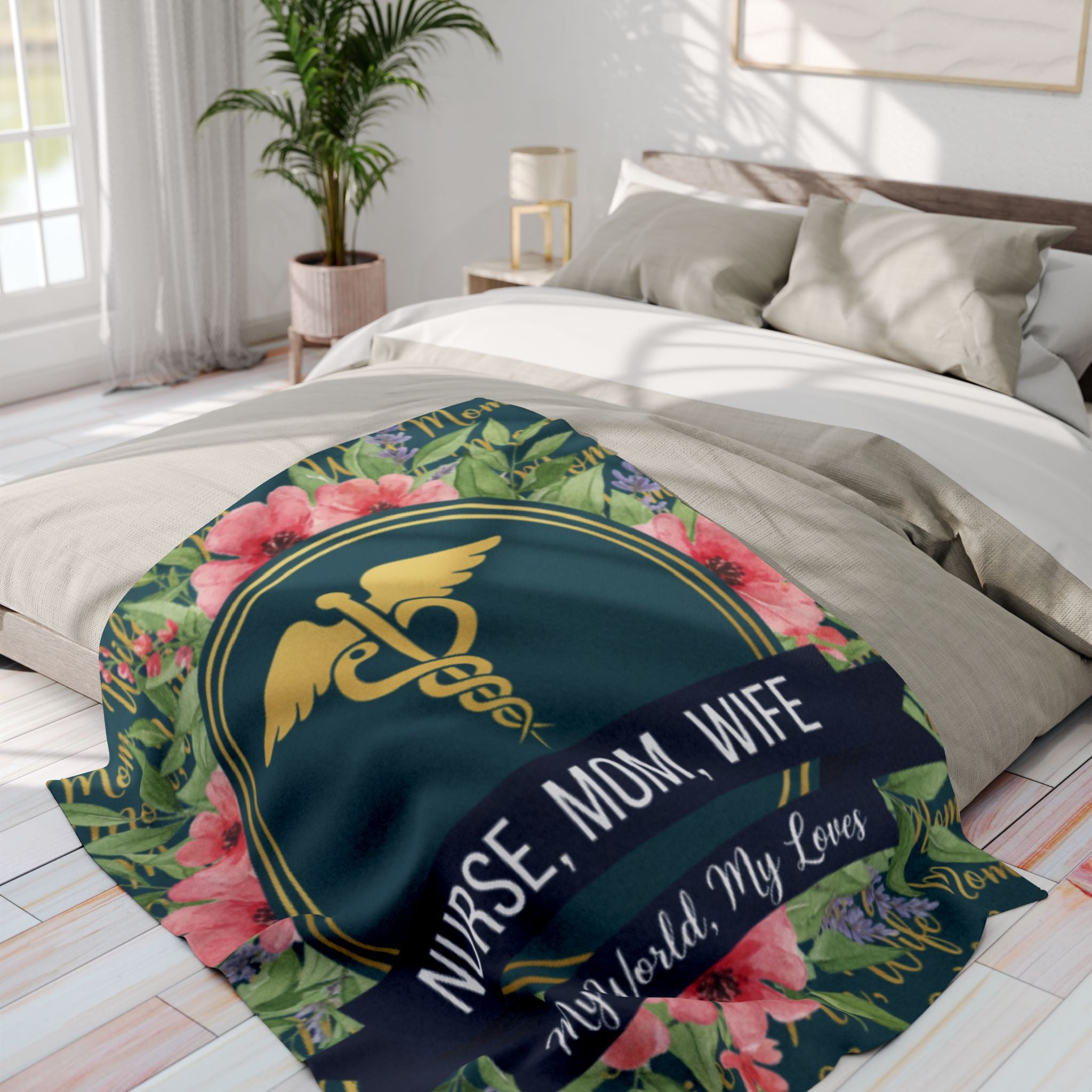 Nurse Family Fleece Blanket | Cozy Gift for Nurse Moms | Medical Decor, Floral Throw, Personalized Blanket, Mother's Day Gift, Home Decor