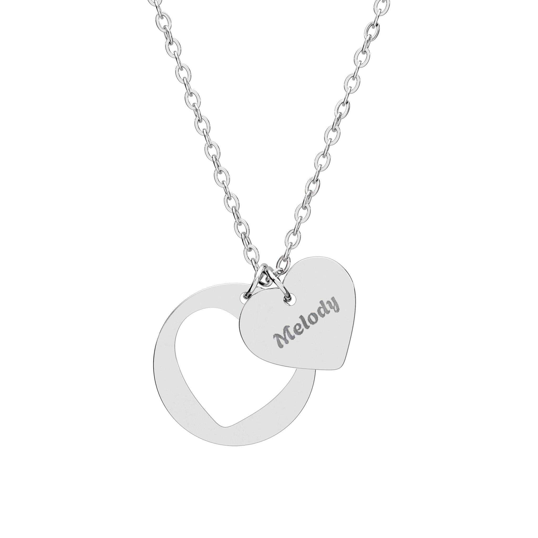 Engraved Heart Charm Necklace | Heart Cutout Pendant Necklace
