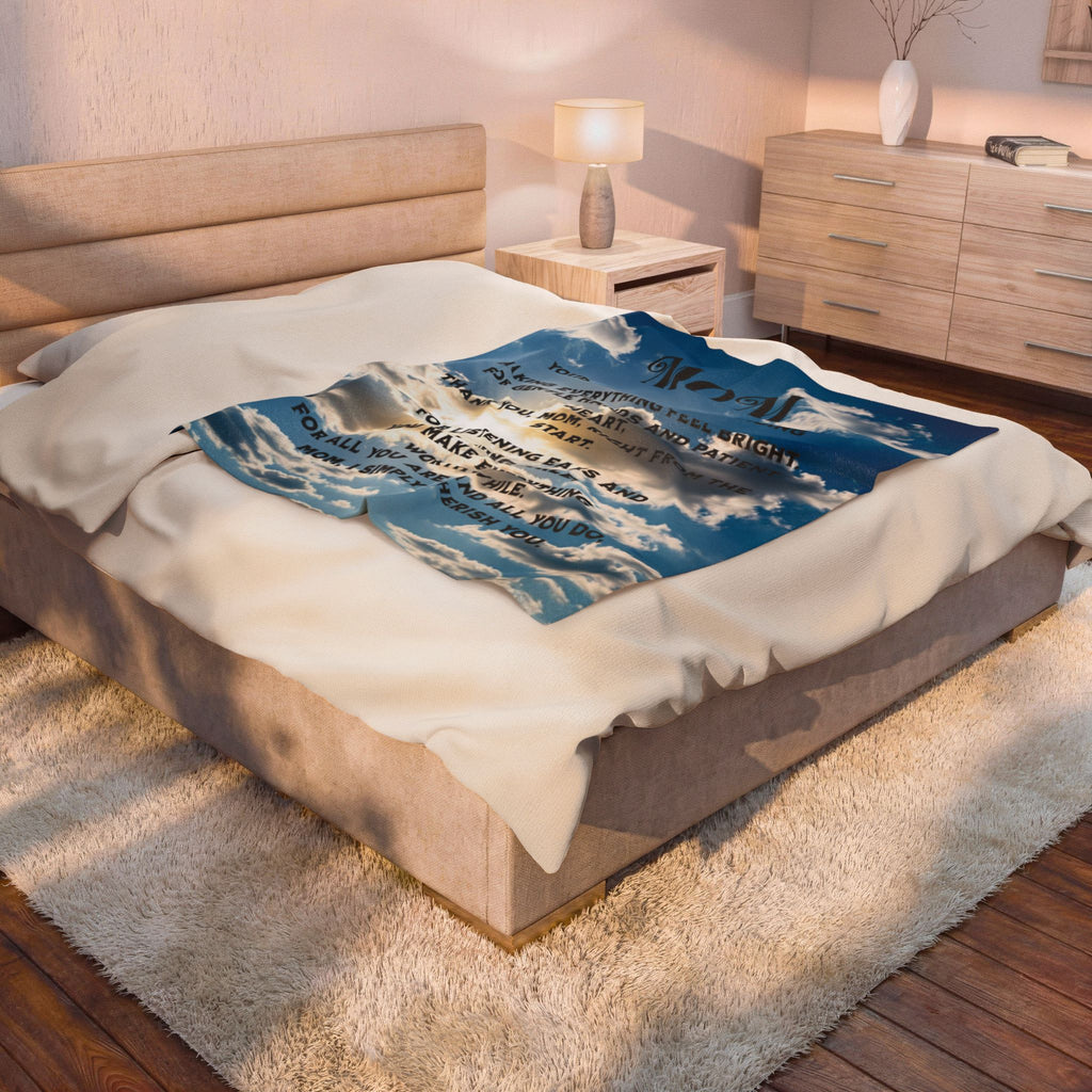 Inspirational Mom Blanket, Gift for Mother, Cozy Velveteen Blanket, Soft Throw Blanket, Meaningful Gift for Mom