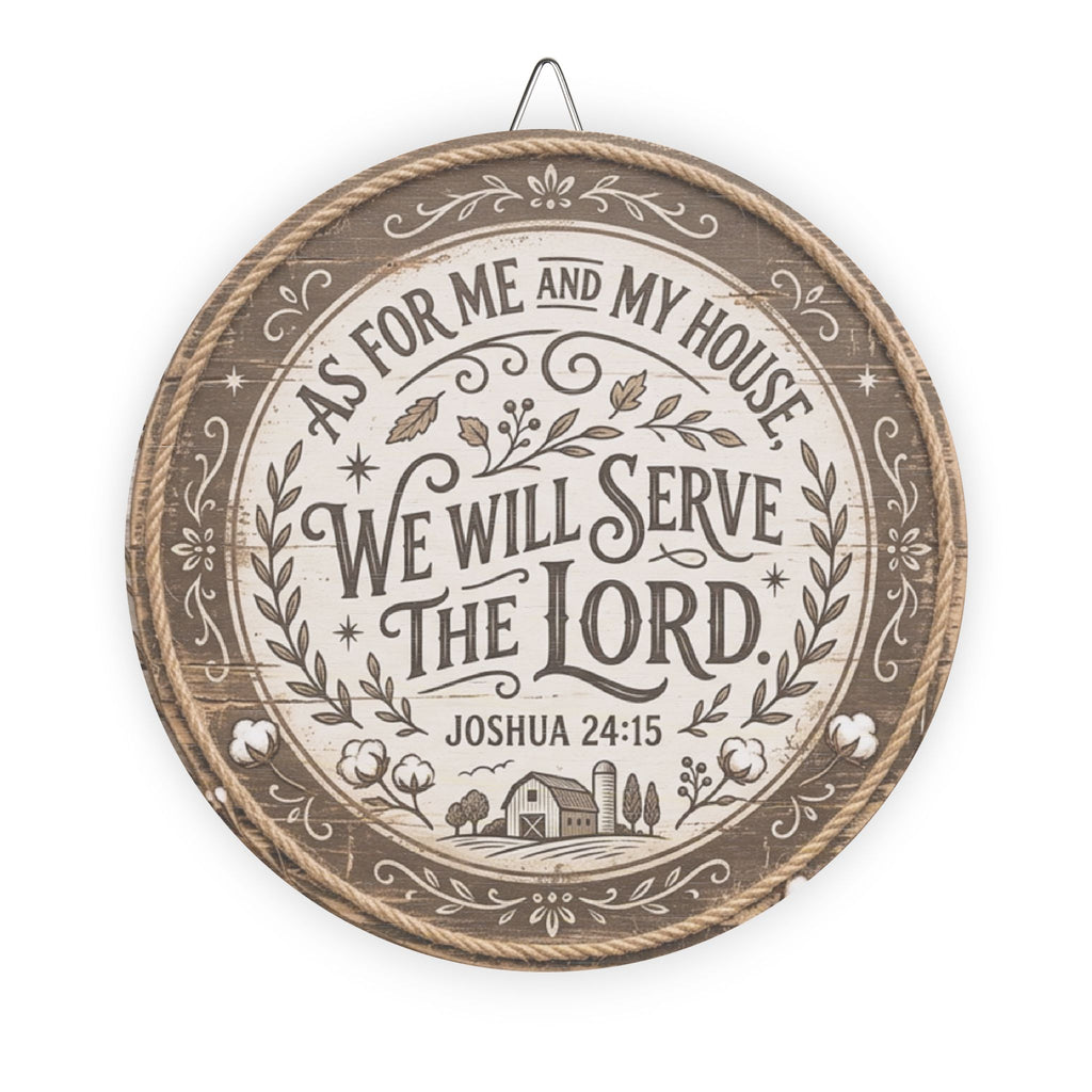 We Will Serve the Lord wooden sign | Round Scripture Wall Decor Joshua 24:15