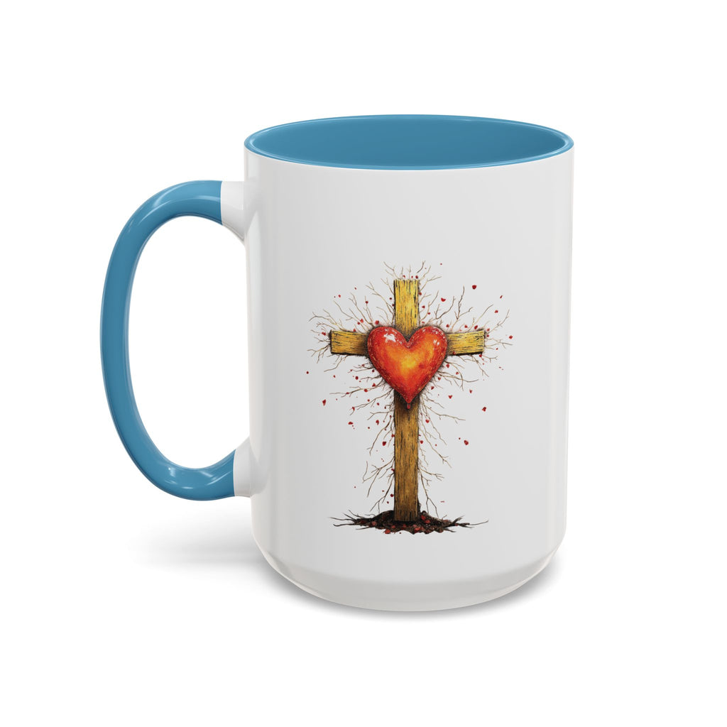 Christian Cross Heart Accent Coffee Mug — Faith Inspirational 11/15oz