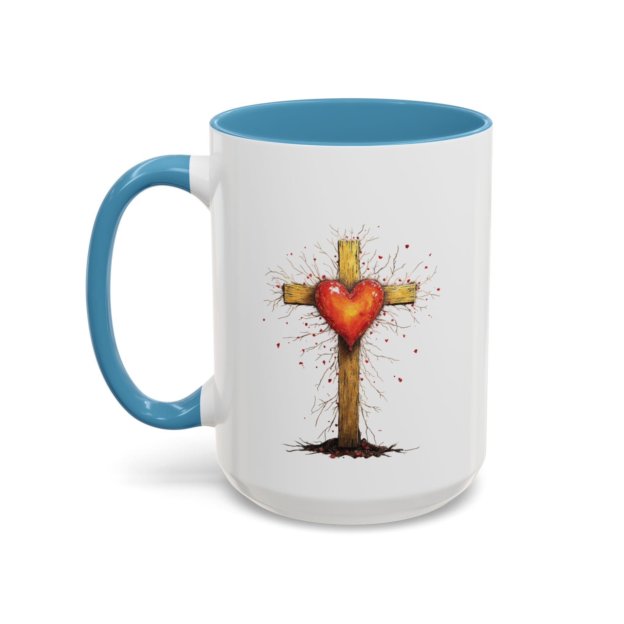 Christian Cross Heart Accent Coffee Mug — Faith Inspirational 11/15oz