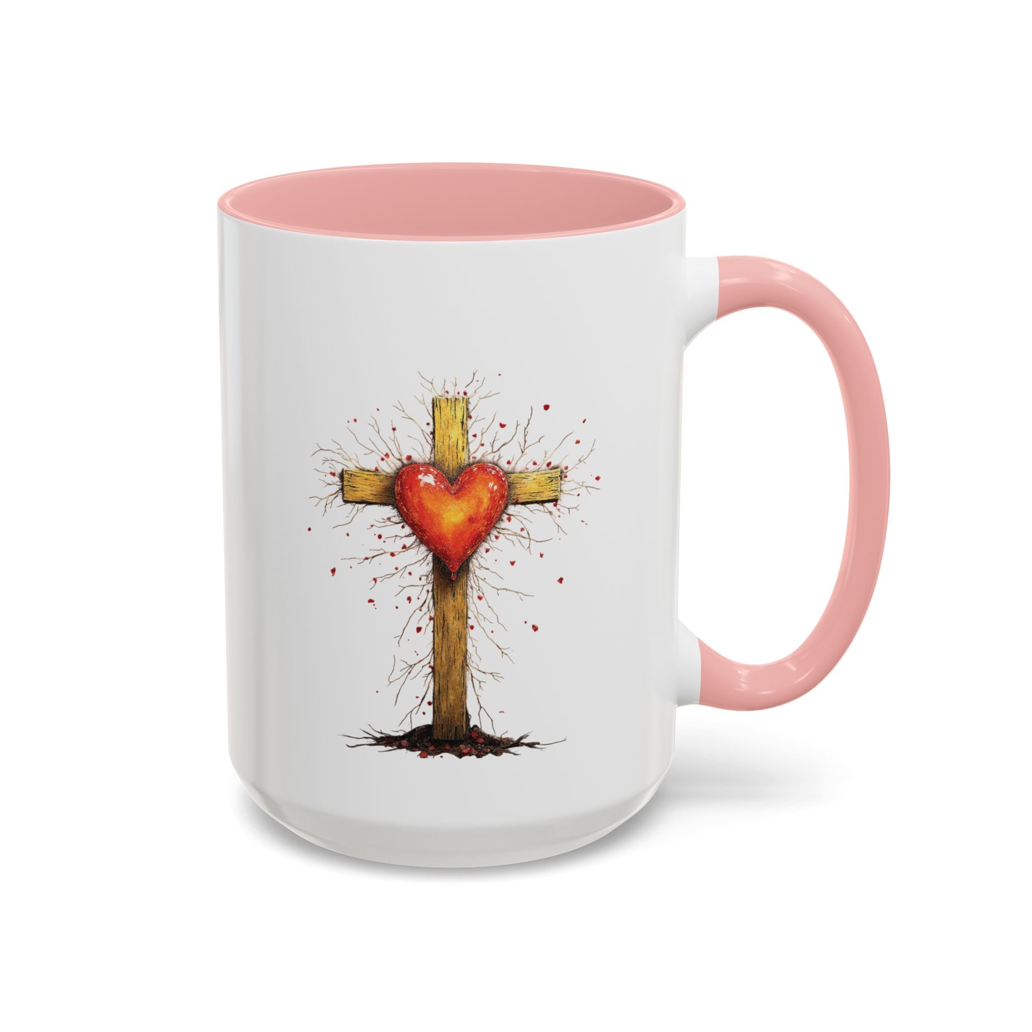 Christian Cross Heart Accent Coffee Mug — Faith Inspirational 11/15oz