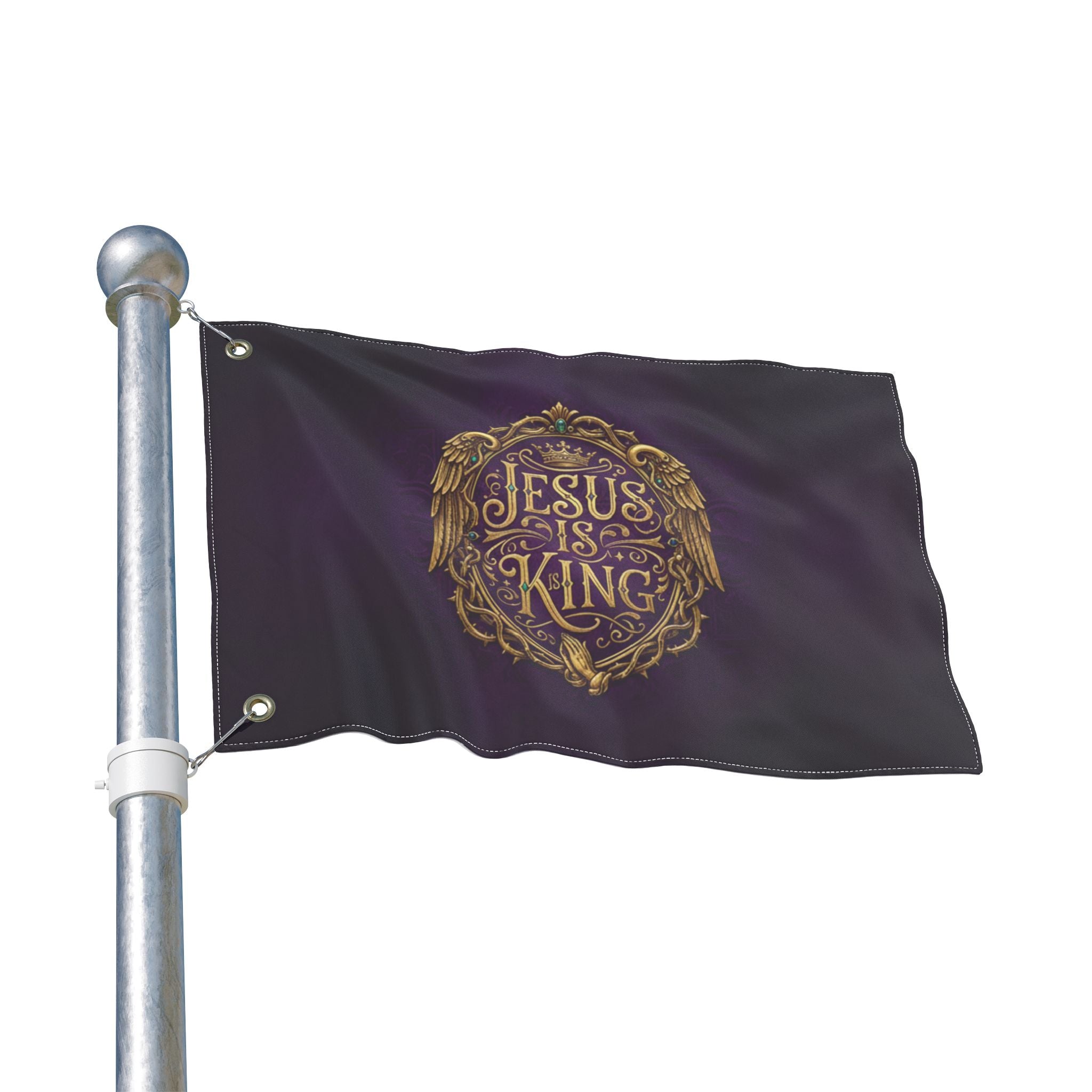 Jesus Is King flag purple | Double-sided Christian flag, faith home decor