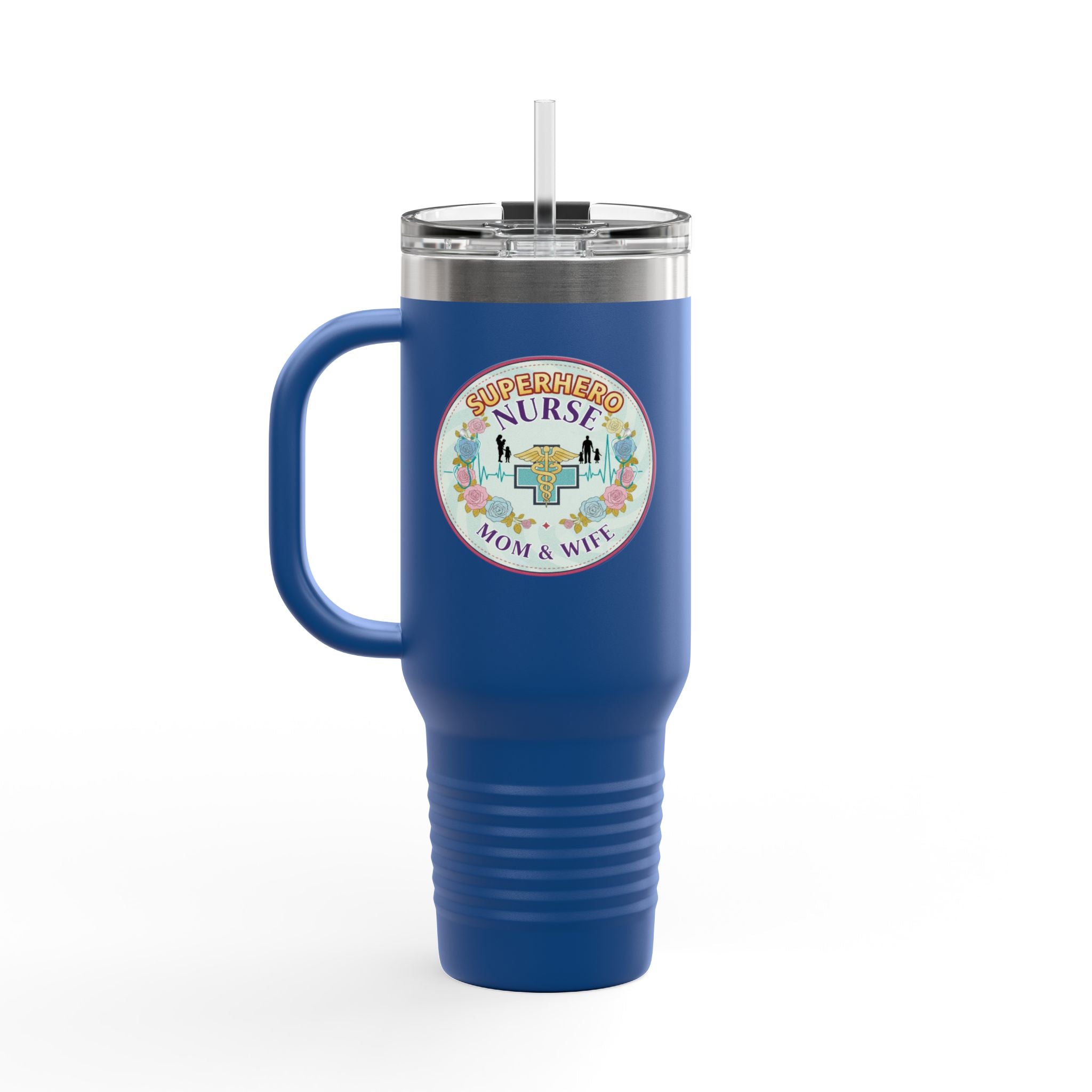 Superhero Nurse Insulated Travel Mug, 40oz | Perfect Gift for Nurses, Moms, and Caregivers | Ideal for Work, Road Trips, and Cafes