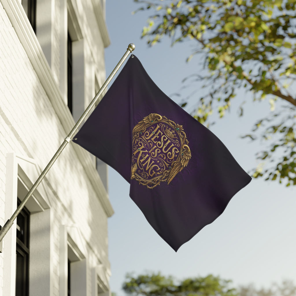 Jesus Is King flag purple | Double-sided Christian flag, faith home decor