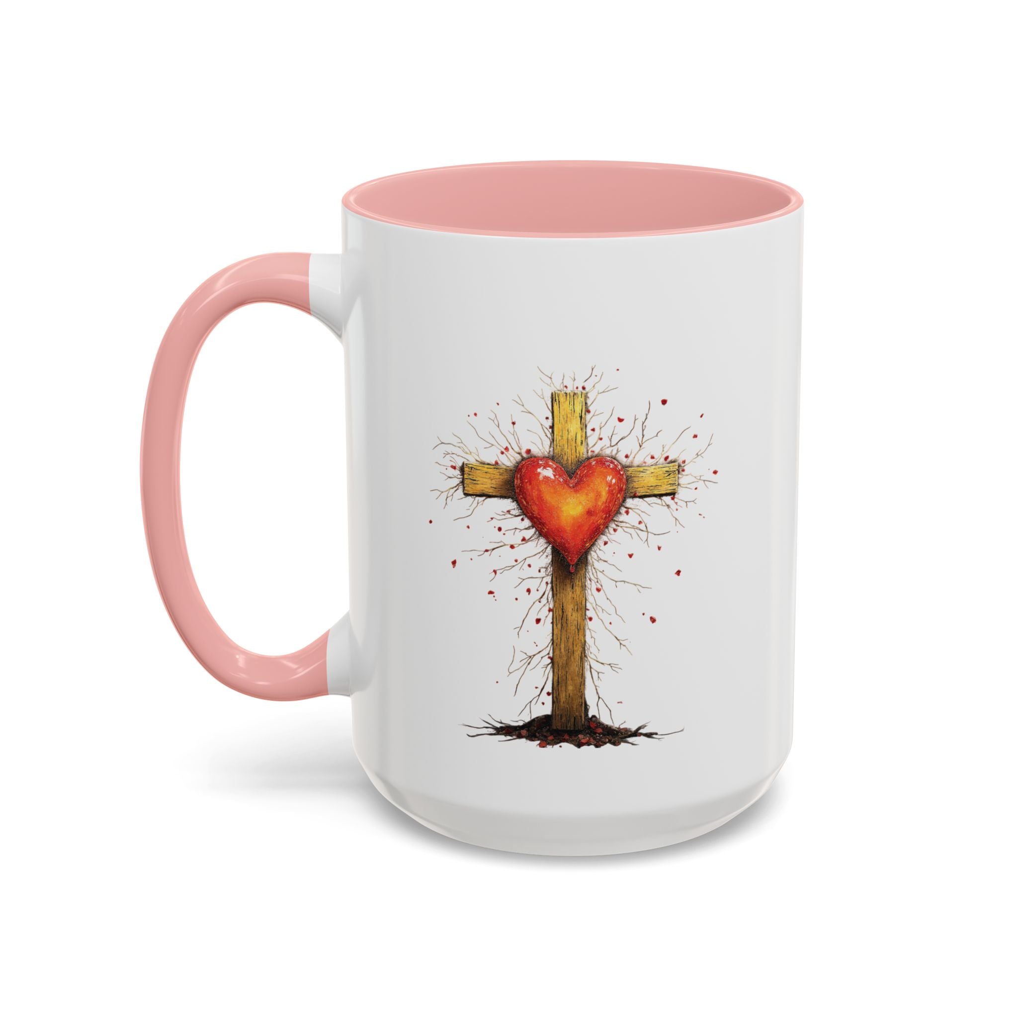 Christian Cross Heart Accent Coffee Mug — Faith Inspirational 11/15oz