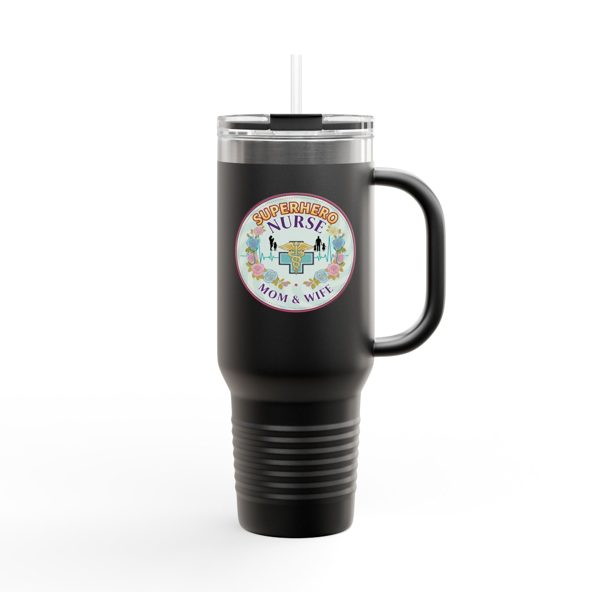 Superhero Nurse Insulated Travel Mug, 40oz | Perfect Gift for Nurses, Moms, and Caregivers | Ideal for Work, Road Trips, and Cafes