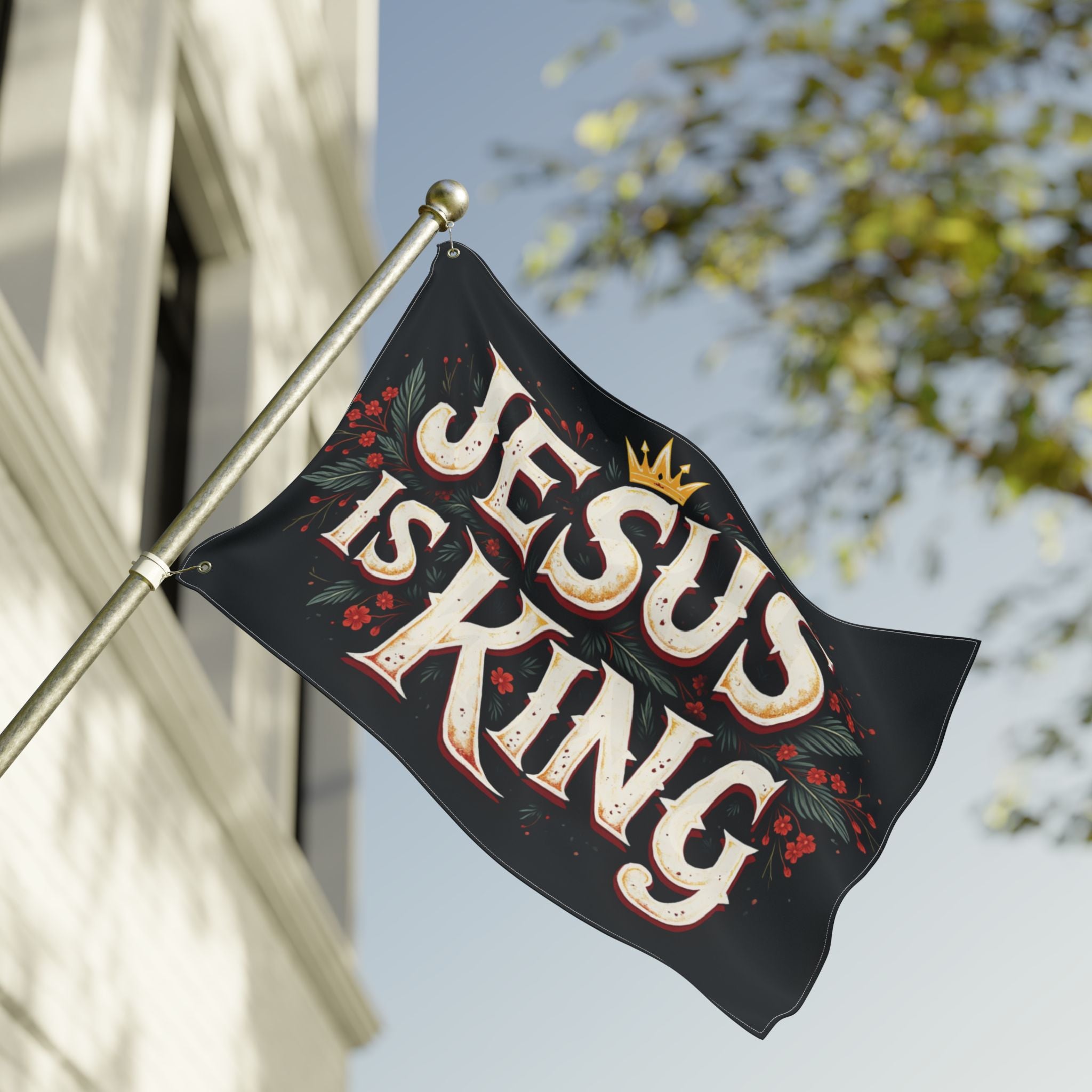 Jesus Is King flag | Double-sided Christian decor, outdoor garden banner