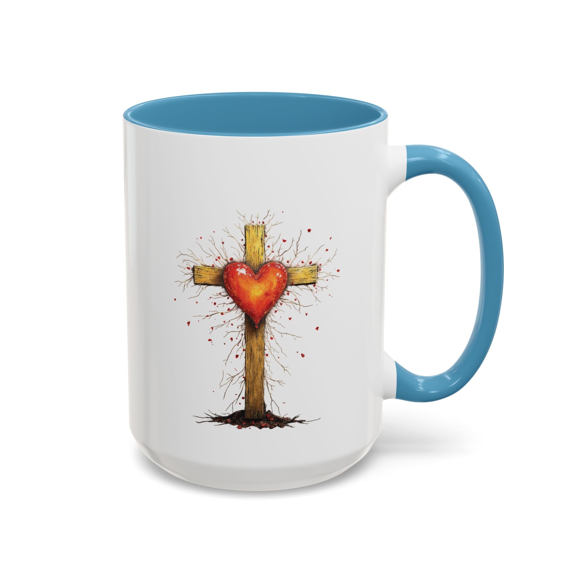 Christian Cross Heart Accent Coffee Mug — Faith Inspirational 11/15oz