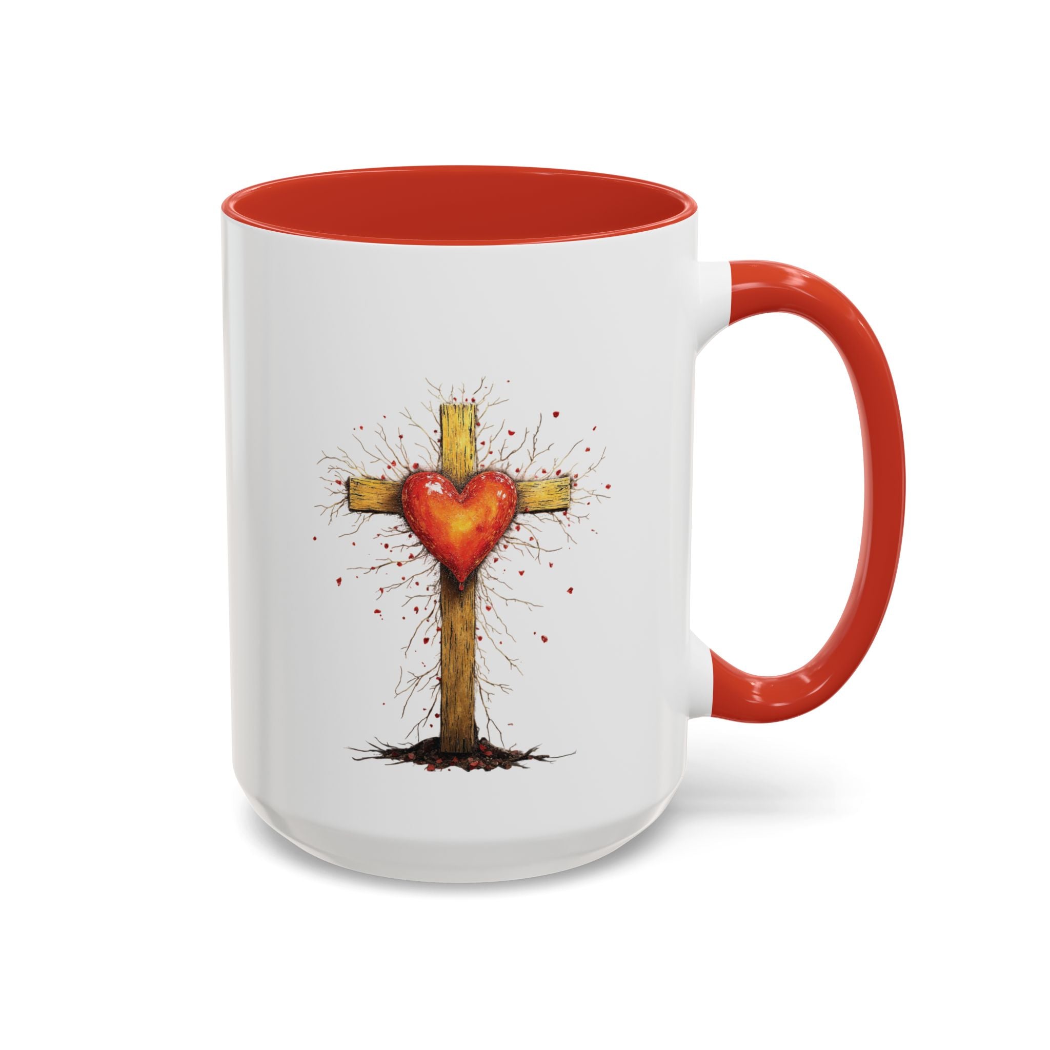 Christian Cross Heart Accent Coffee Mug — Faith Inspirational 11/15oz