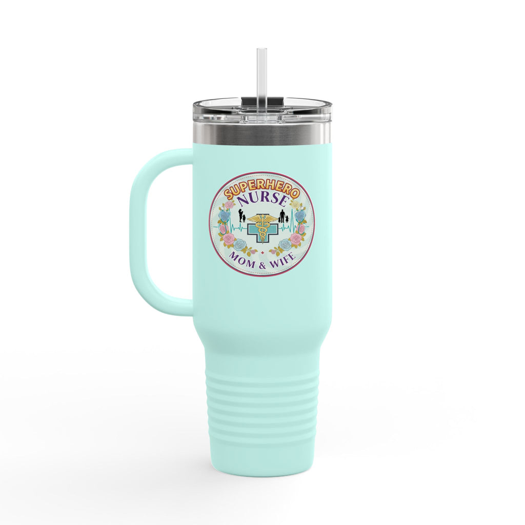 Superhero Nurse Insulated Travel Mug, 40oz | Perfect Gift for Nurses, Moms, and Caregivers | Ideal for Work, Road Trips, and Cafes