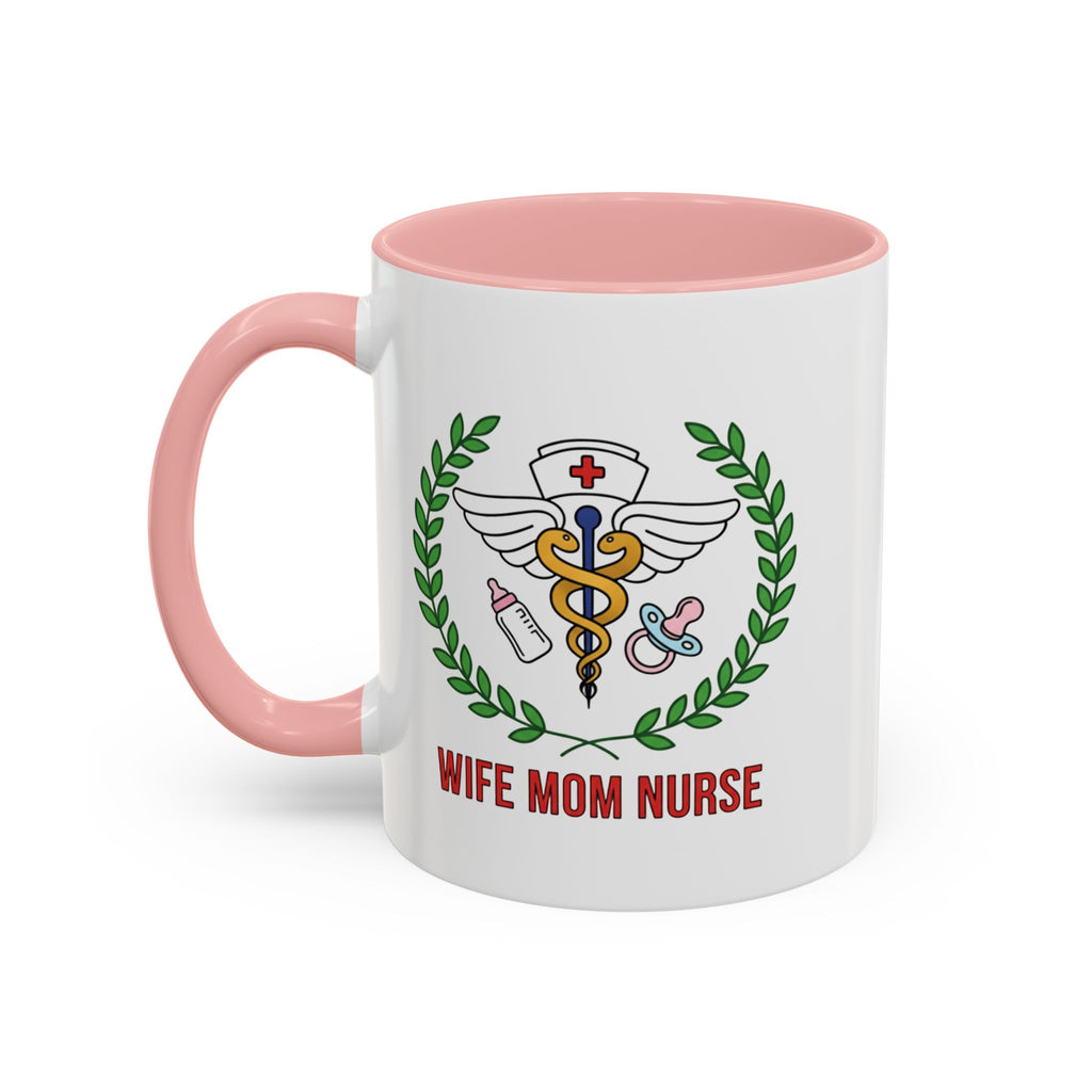 Wife Mom Nurse Accent Coffee Mug | Gift for Nurses, Mom's Coffee Cup, Cute Healthcare Mug, Personalized Nurse Gift, Humor Mug