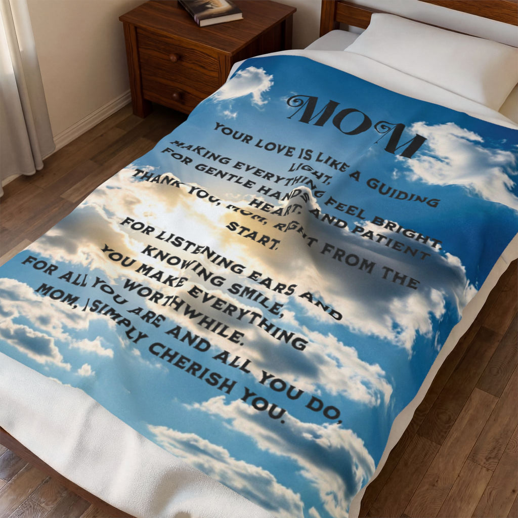 Inspirational Mom Blanket, Gift for Mother, Cozy Velveteen Blanket, Soft Throw Blanket, Meaningful Gift for Mom