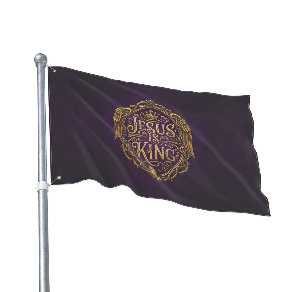 Jesus Is King flag purple | Double-sided Christian flag, faith home decor