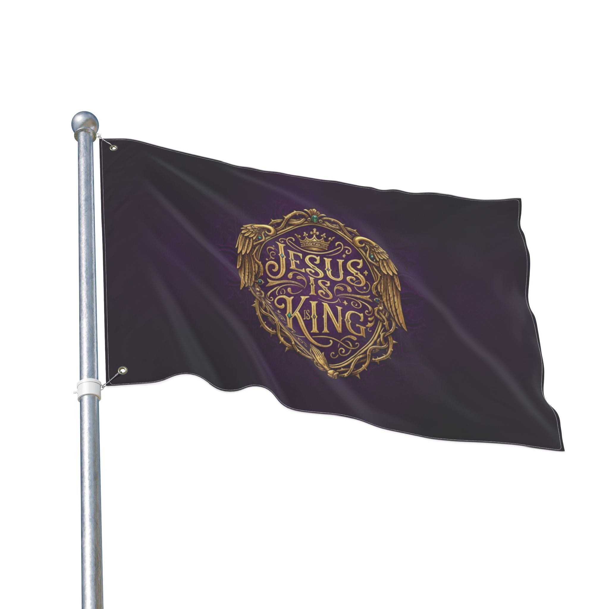 Jesus Is King flag purple | Double-sided Christian flag, faith home decor