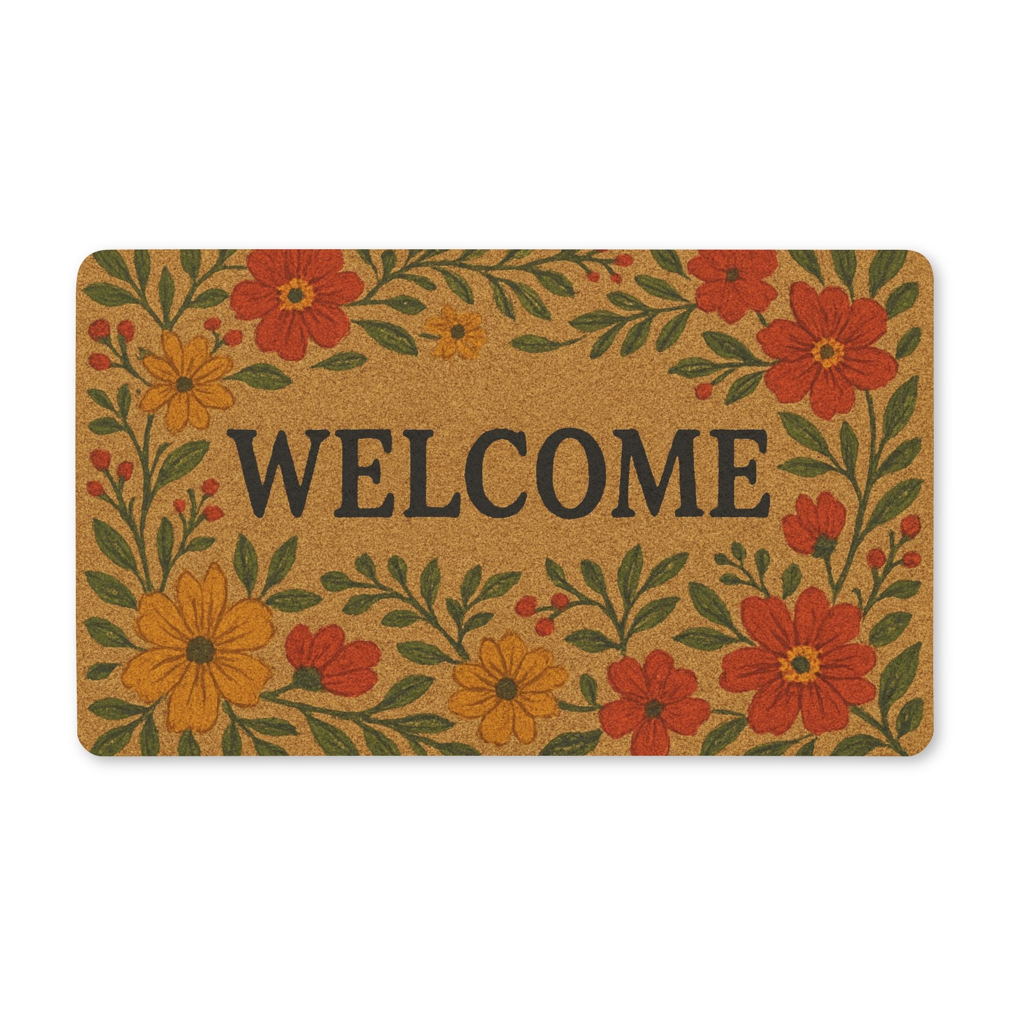 Welcome Floral Polyester Doormat, Home Entry Rug, Decorative Floor Mat, Spring Decor, Gift for New Home, Indoor Outdoor Use