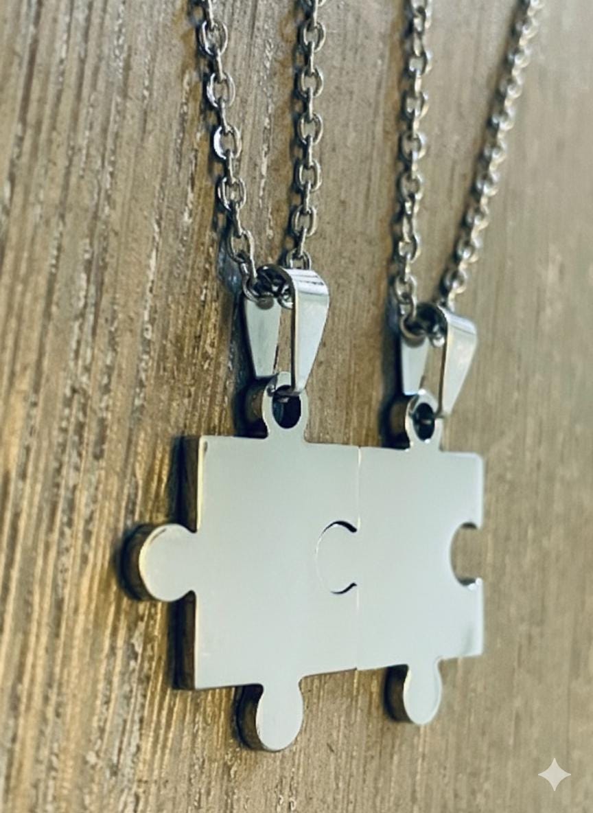 Puzzle Piece Necklaces Set: Stainless Steel Couple Pendants