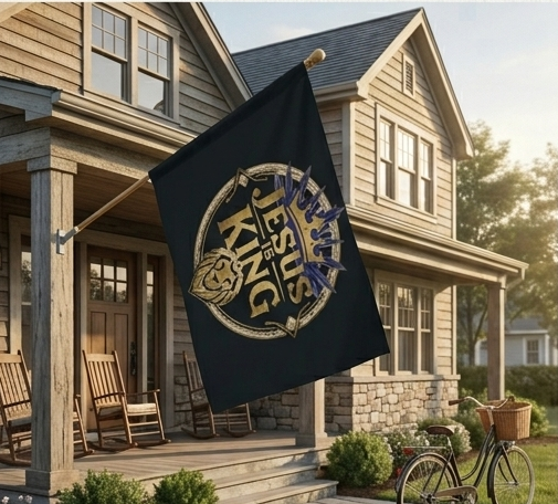 Jesus Is King Outdoor Flag with Rod Pocket | Lion Crown Faith Yard Banner