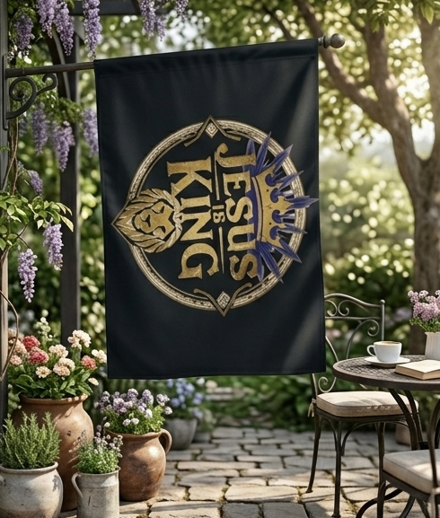 Jesus Is King Outdoor Flag with Rod Pocket | Lion Crown Faith Yard Banner