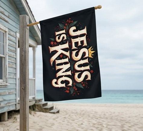 Jesus is King Outdoor Flag with Rod Pocket | Christian Scripture Decorative Garden Banner