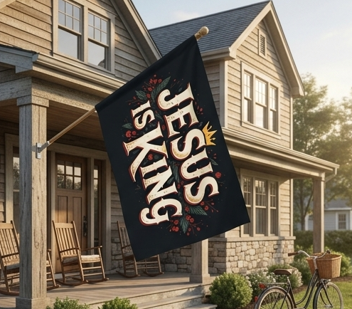 Jesus is King Outdoor Flag with Rod Pocket | Christian Scripture Decorative Garden Banner