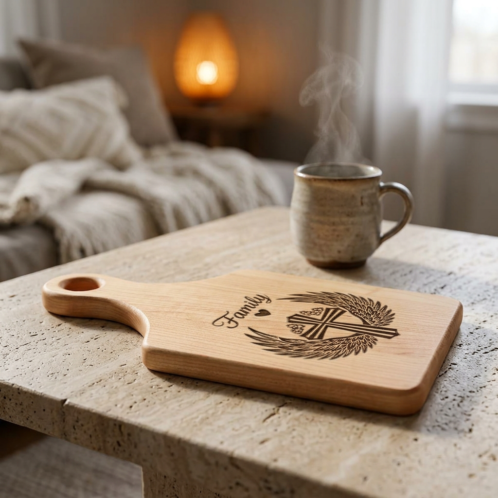 Cross and Wheat Wreath Wooden Cutting Board | Engraved Paddle Board