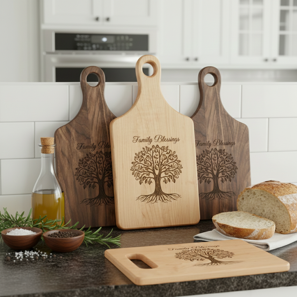 Family Tree Engraved Wooden Cutting Board | Personalized Kitchen Serving Board