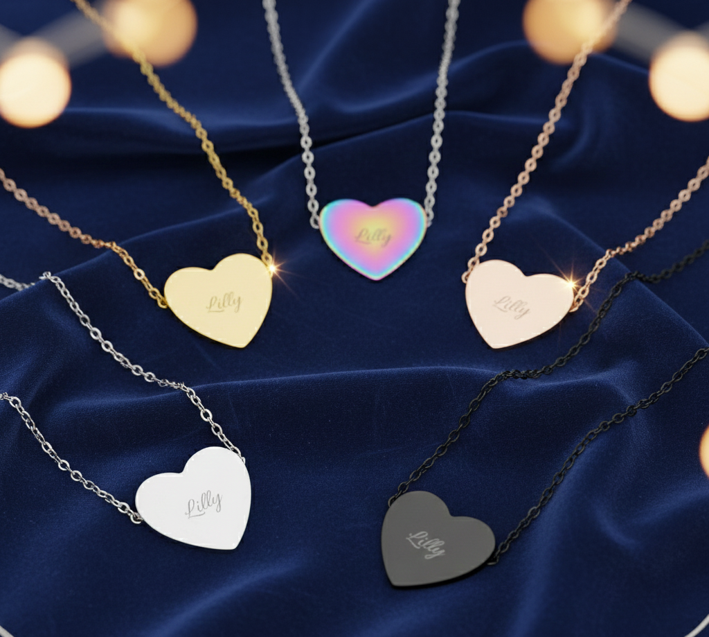 Engraved Heart Name Necklace, Heart Necklace | Personalized Engraving