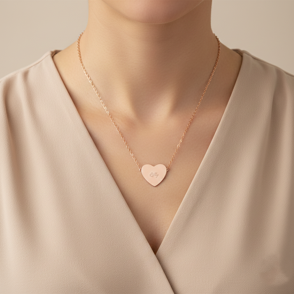 Engraved Heart Name Necklace, Heart Necklace | Personalized Engraving