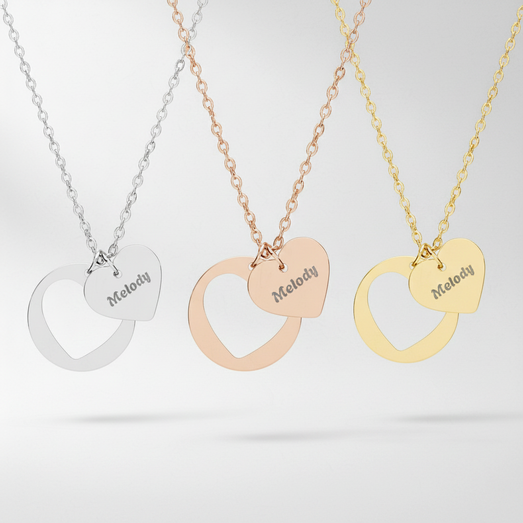 Engraved Heart Charm Necklace | Heart Cutout Pendant Necklace