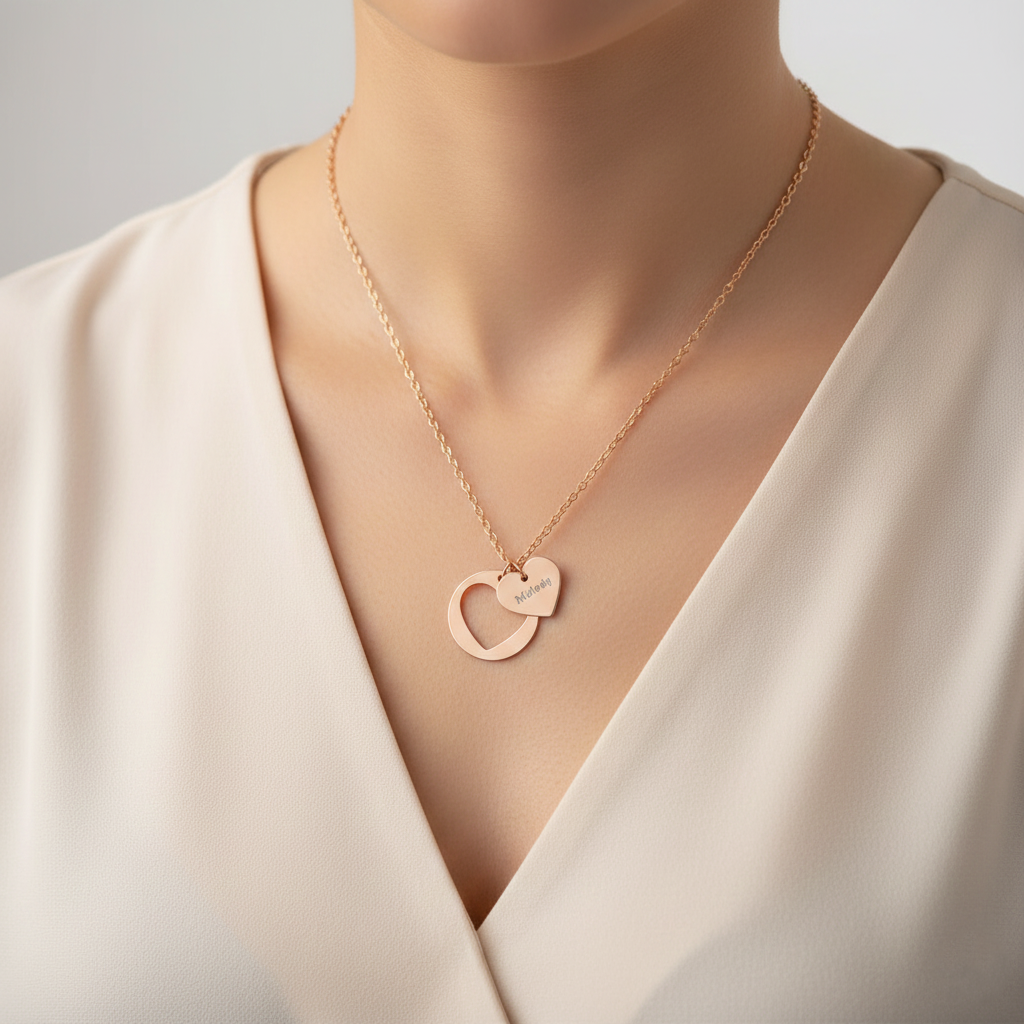 Engraved Heart Charm Necklace | Heart Cutout Pendant Necklace