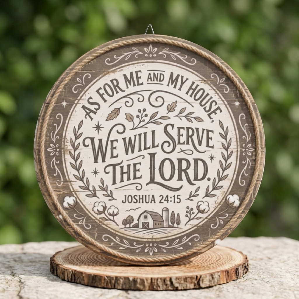 We Will Serve the Lord wooden sign | Round Scripture Wall Decor Joshua 24:15