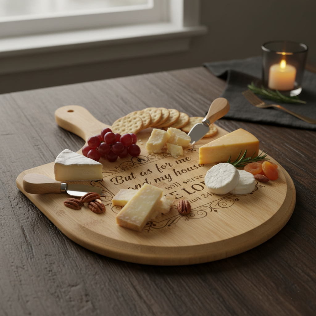 But As For Me And My House engraved Bamboo Pizza Board | Religious Scripture Serving Paddle