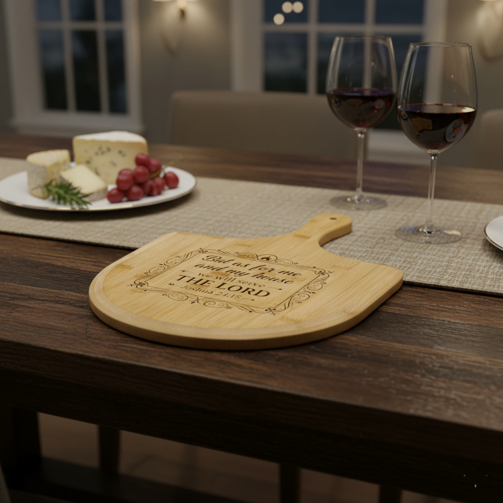 But As For Me And My House engraved Bamboo Pizza Board | Religious Scripture Serving Paddle