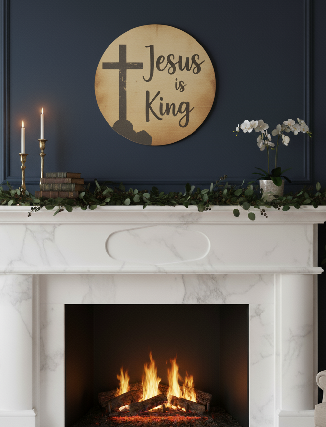 Jesus is King Wood Sign - Rustic Christian Decor, Faith Wall Art, Home Blessing, Religious Gift, Inspirational Wall Hanging