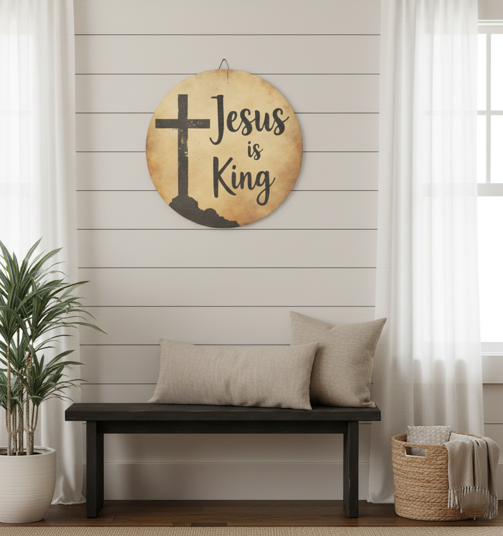 Jesus is King Wood Sign - Rustic Christian Decor, Faith Wall Art, Home Blessing, Religious Gift, Inspirational Wall Hanging
