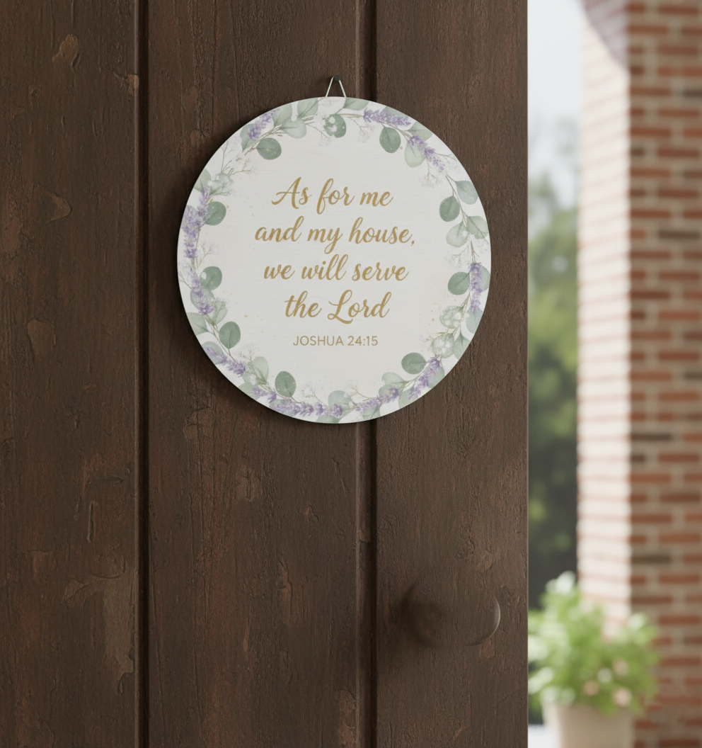 As for me and my house Bible verse wood sign | Joshua 24:15 round wall decor