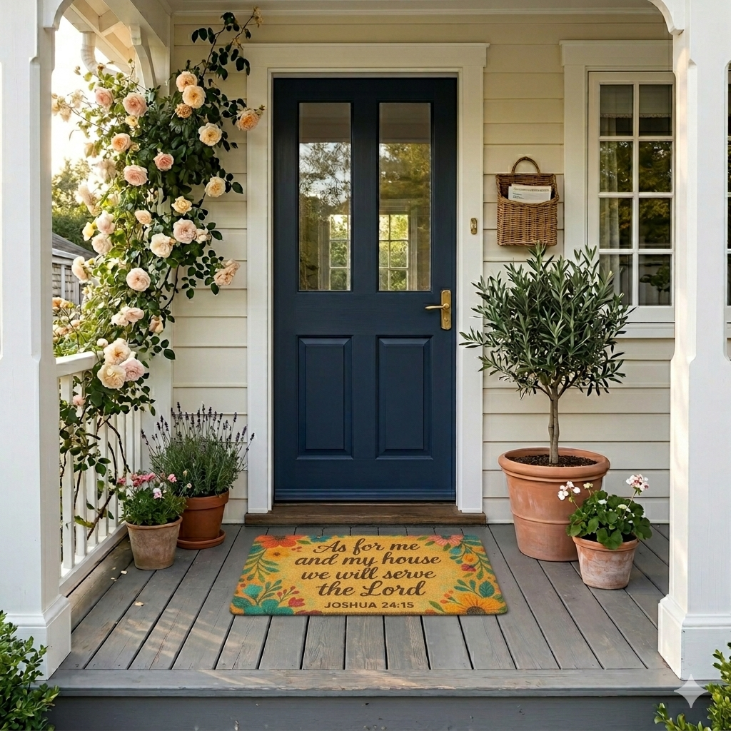 Inspirational Floral Doormat | Welcome Mat, Home Decor, Christian Gift, Joshua 24:15, Housewarming, Entryway Decor