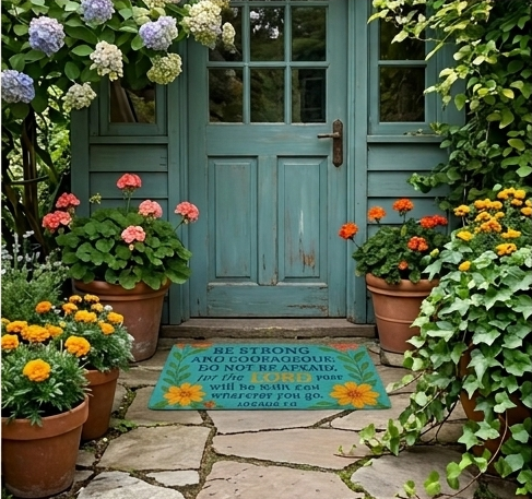 Bible Verse Floral Doormat — Scripture Welcome Mat