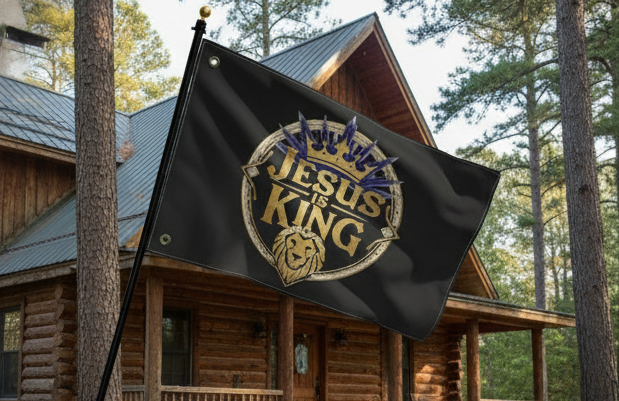 Double Sided Flag with 'Jesus is King' Design, Christian Home Decor, Outdoor Flag, Religious Garden Flag, Faith-Based Decoration