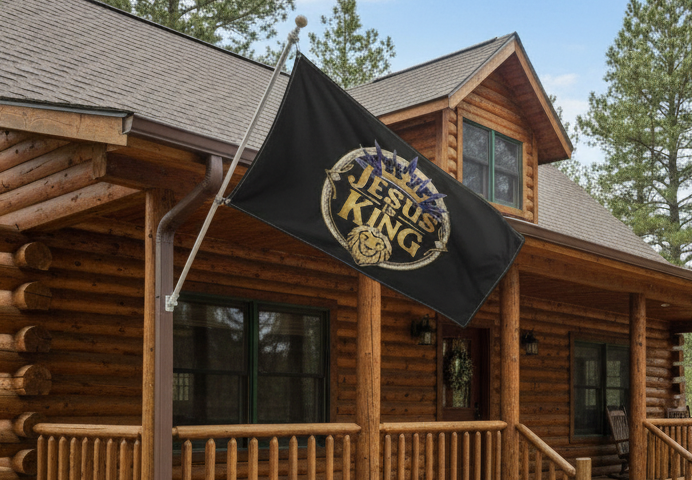 Double Sided Flag with 'Jesus is King' Design, Christian Home Decor, Outdoor Flag, Religious Garden Flag, Faith-Based Decoration