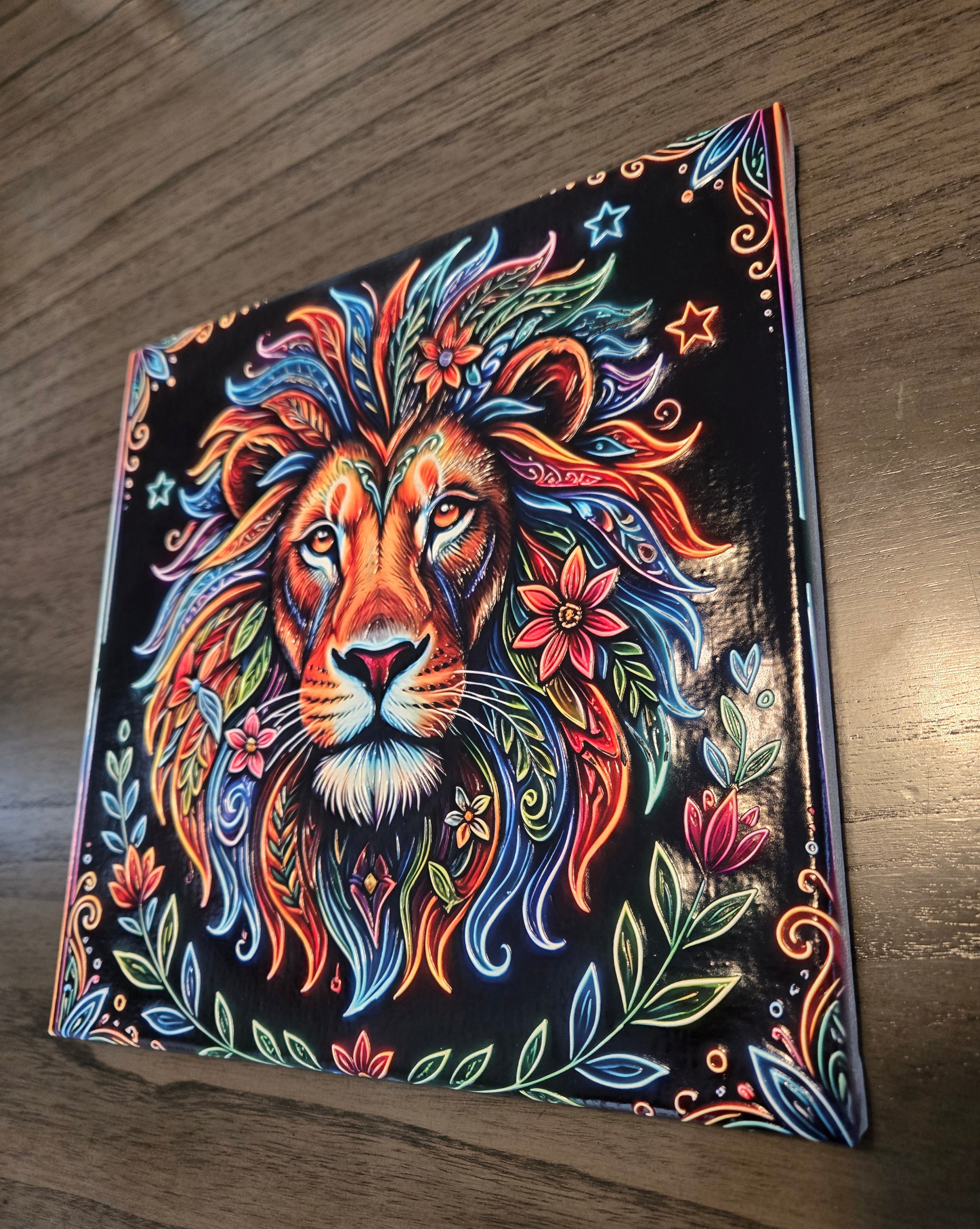 Textured Neon Lion wall art