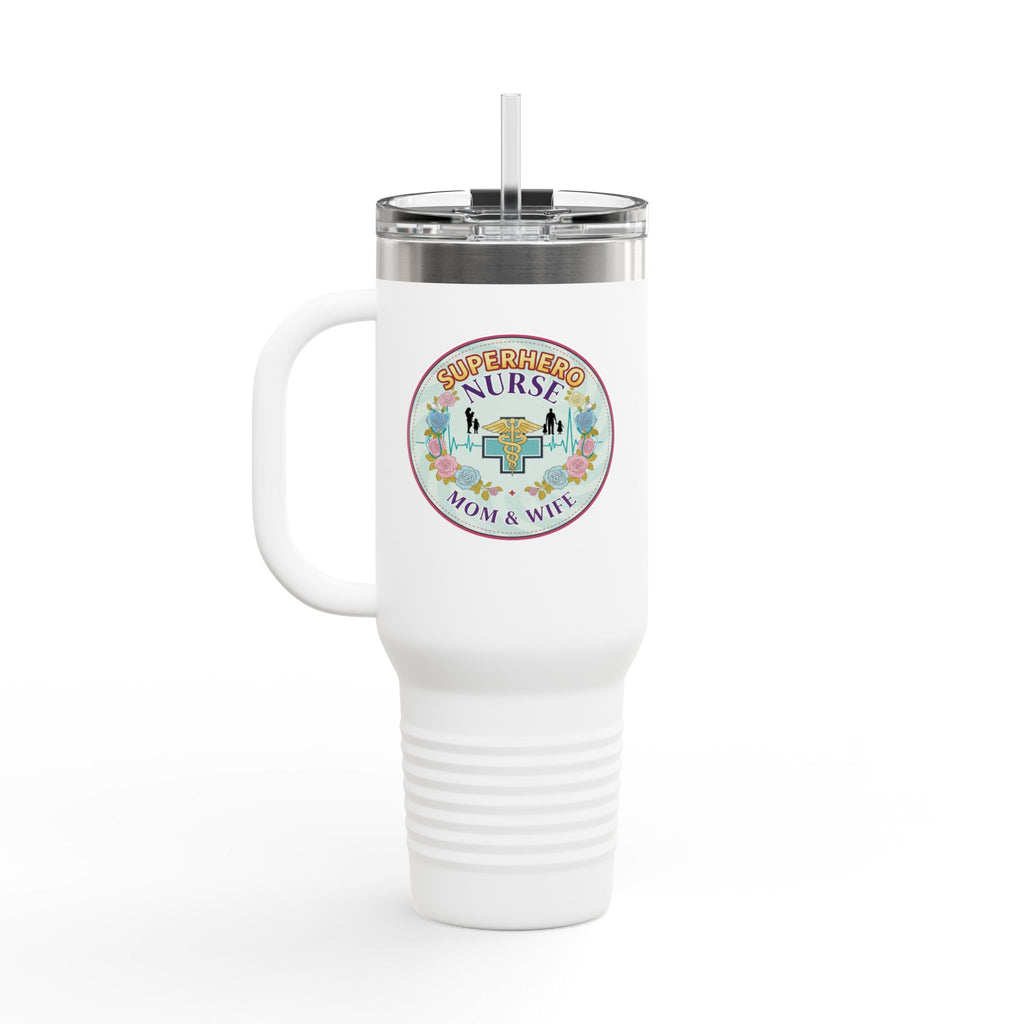 Superhero Nurse Insulated Travel Mug, 40oz | Perfect Gift for Nurses, Moms, and Caregivers | Ideal for Work, Road Trips, and Cafes